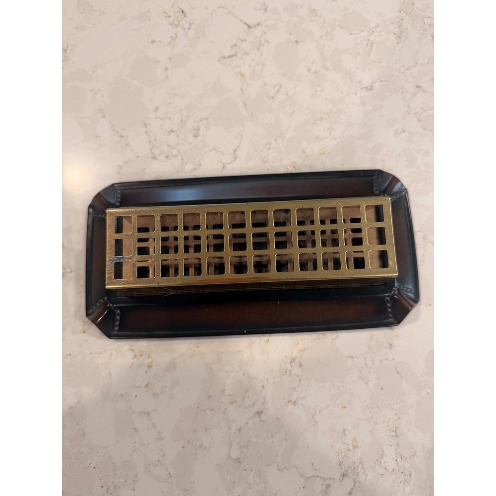 Vintage Matina Decor Products Retro Desk Brass Grid Brown Base MCM Industrial